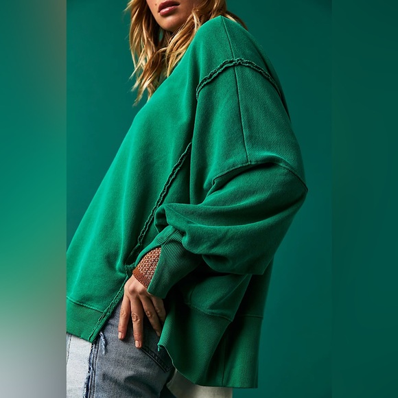 NEW Free People We The Free Camden Sweatshirt In Kelly Green - Picture 13 of 13